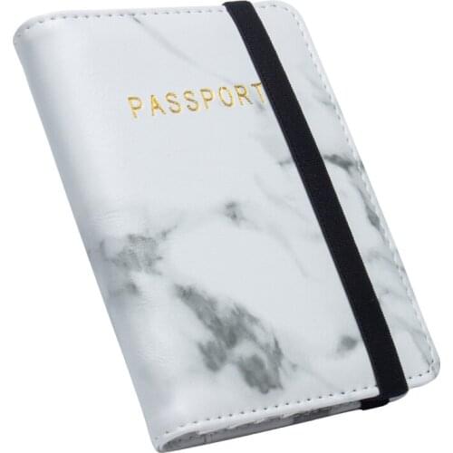 Soft White marble pu Leather Passport Cover Travel with bandage Bag Passport Case Wallet License Credit Card Holder