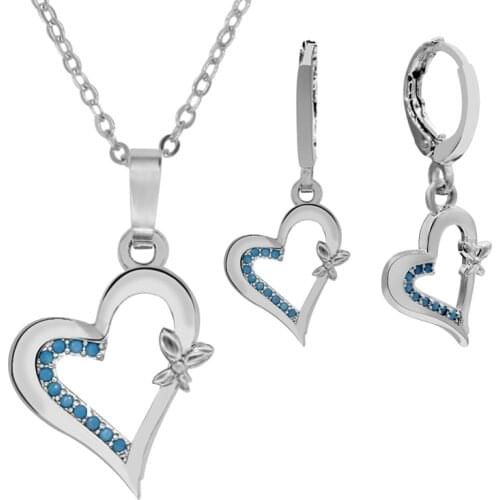 Jewelry Sets 925 Sterling Silver Heart Shape Necklace& Earrings Turquoise Stone Women Wedding Jewelry Sets Gift FIne Jewelry