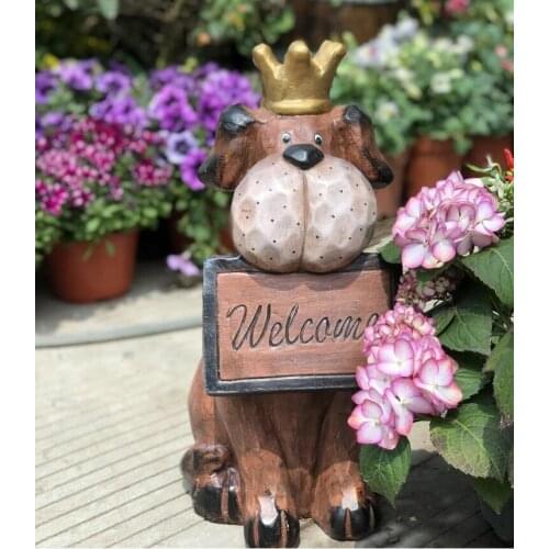 Pastoral Door Resin Cute Welcome Dog Animal Ornaments Kindergarten Figurines Crafts Lawn Outdoor Landscape Sculpture Decoration