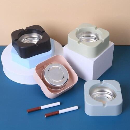 Portable Creative Tinplate Square Ashtray Holder Ash Storage Box Case Square Ashtray