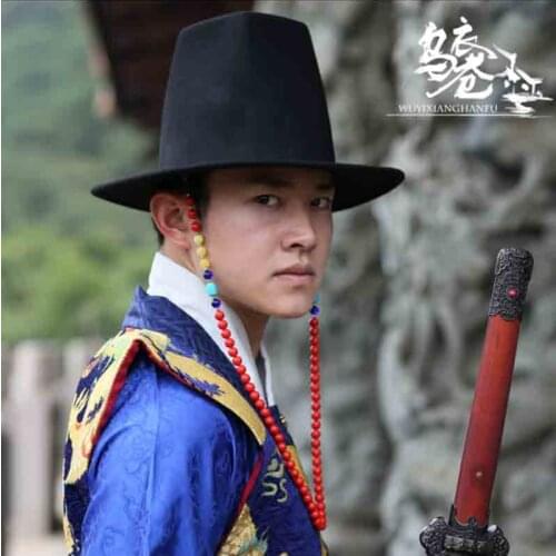 Hanfu Hat Men Square Hat Flat Top Eaves Wool Hat Bamboo Hat Formal Hat Ancient Chinese Hanfu Hat Black With Bead For Men Women