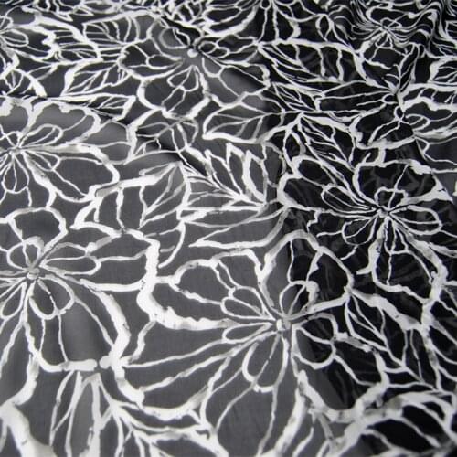 Silk Georgette Chiffon Fabric Dress Black and White Large Flower 100% Spring Summer Thin Skirt Scarf DIY Patchwork Tissue
