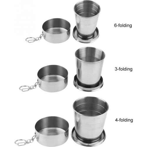 60ml/150/250ML Stainless Steel Camping Folding Cup Portable Outdoor Travel Collapsible Cup With Keychain Teacup Coffee Cup