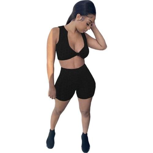 Loungewear 2 Piece Sets Womens Outfits Deep V Neck Sleeveless Crop Top Tank And Biker Shorts Sexy Fitness Wear Sportswear