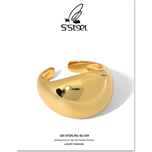 SSTEEL Geometric Adjustable Ring 925 Sterling Silver Gold Engagement Big Rings For Women Anillos Para Mujer Fine Jewellery Gift