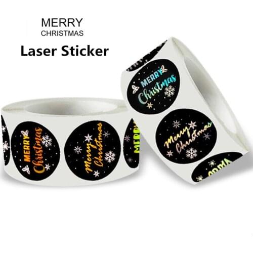 Stylish 4 Types Laser Black Bronzing Merry Christmas Stickers 500pcs for Xmas Holiday Festival Wishes Greeting Cards Gift Decor