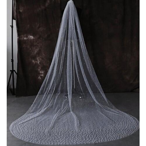 YouLaPan V10 Royal Pearl Beaded Wedding Veil Cathedral Veil Bride Luxury Photo Accessories White Ivory Wedding Veils with Comb