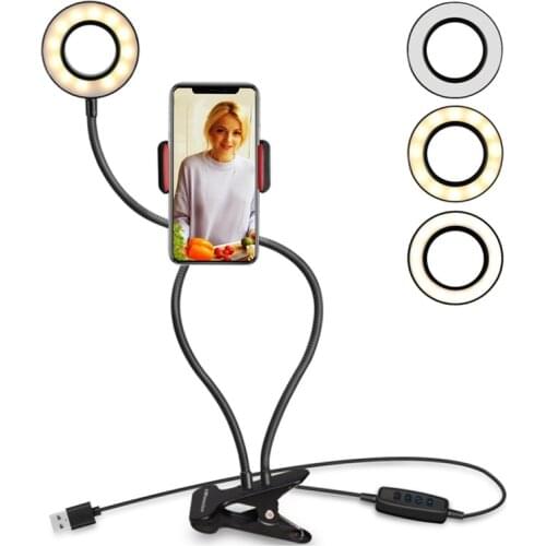 Universal Selfie Ring Light with Flexible Mobile Phone Holder Lazy Bracket Desk Lamp LED Light for Live Stream Office Kitchen