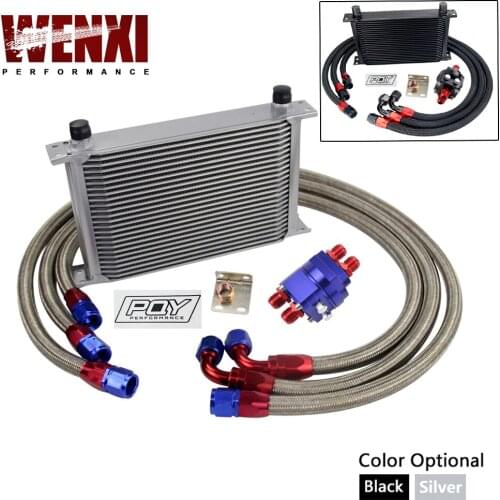 Universal Oil Cooler 25 ROWS AN10 Engine Transmission Oil Cooler Kit + Filter Relocation With WX Sticker + Box
