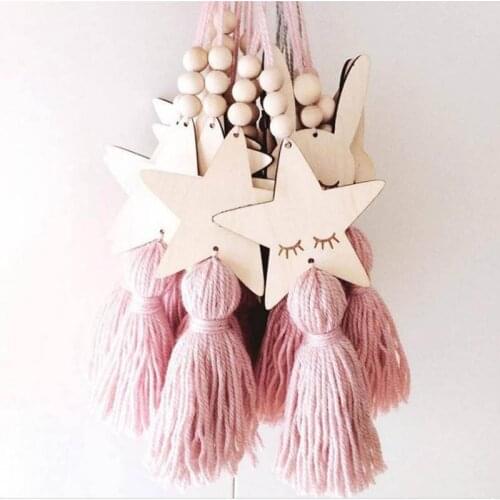 Cute Star Shape Wooden Beads Tassel Pendant Kids Room Decoration Nordic Style Wall Hanging Ornament Girl Gifts Photography Props