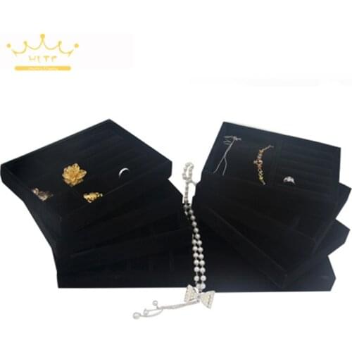 All Black Velvet Jewelry Storage Tray Drawer Ring Bracelet Gift Box Earrings Jewelry Display Press on Nail Packaging Tray