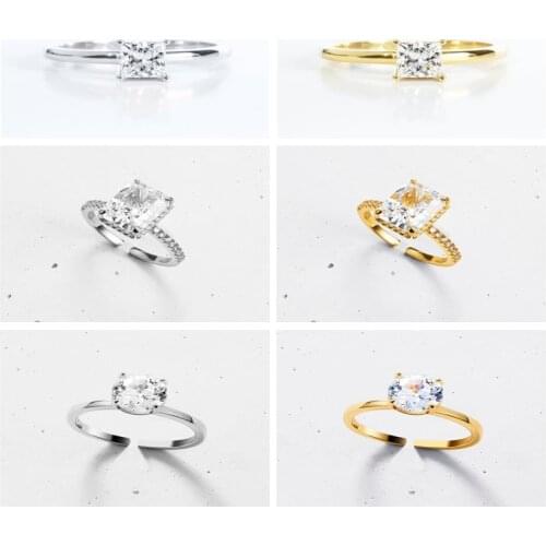 Viny Four Claws Round Square Ring 925 Sterling Silver Luxury Jewelry Adjustable Rings For Women Wedding Anillos Bague 2021 Trend