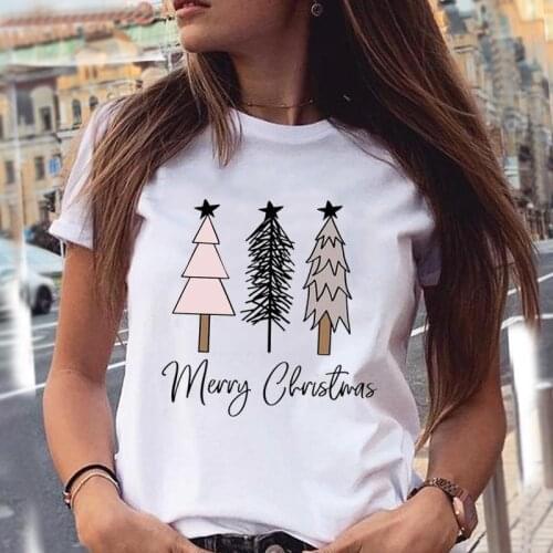 Women Star Tree Festival Cute T Top Merry Christmas Holiday Print Cartoon Shirt Female Graphic Tee Tshirt New Year T-Shirts