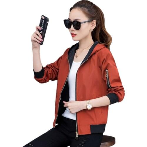 New Wear on both sides Short Jacket Women 2019 Spring Autumn Hooded Outerwear Female Plus size 4XL Loose Casual Tops Coat A2540