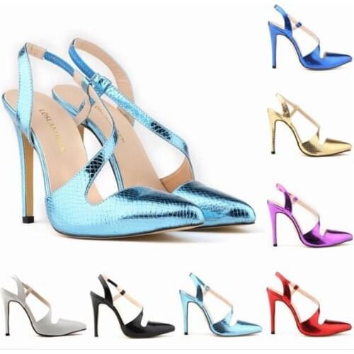 Sexy word buckle sandals women 2020 summer new Pointed Toe PU 11CM Thin High heels Buckle Strap sandal for women shoes size35-42