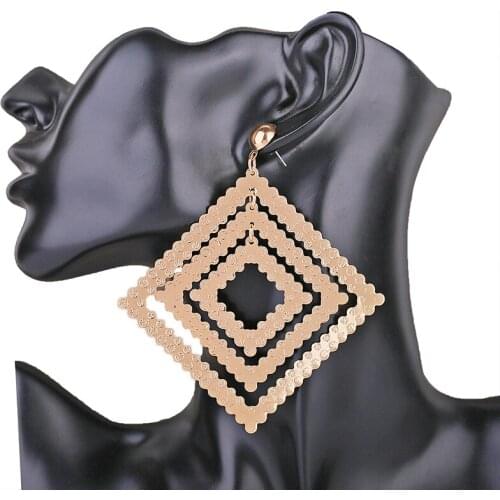 Metal multilayer earrings fashion temperament earrings pendant personality exaggerated square accessories womens earrings