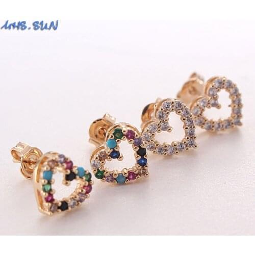 MHS.SUN Korean style women love heart crystal earrings fashion cubic zirconia stud earrings for girls christmas gift new arrival