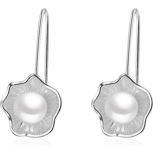 Hot Sale Promotion New Fashion Pearl Flower Design 925 Sterling Silver Stud Earrings for Women Jewelry Gift Drop Shipping