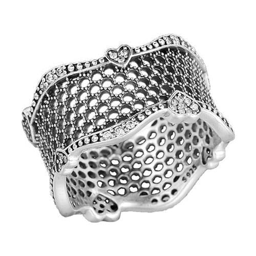 Lace of Love Rings for Women Clear CZ Heart Stones Crystal 925 Sterling Silver Women Rings for Wedding Fashion Jewelry Wide Size