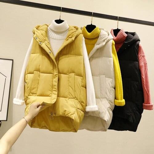 2021 New Autumn Winter Waistcoat Casual Short Warm Vest Female Loose Hooded Sleeveless Down Cotton Vest Coat Outerwear