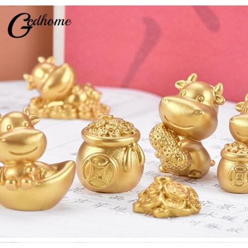 Zodiac Gold Ox Resin Crafts Fairy Garden Ornament Miniature Figurines Accessories DIY Desktop Decoration New Year Car Gift