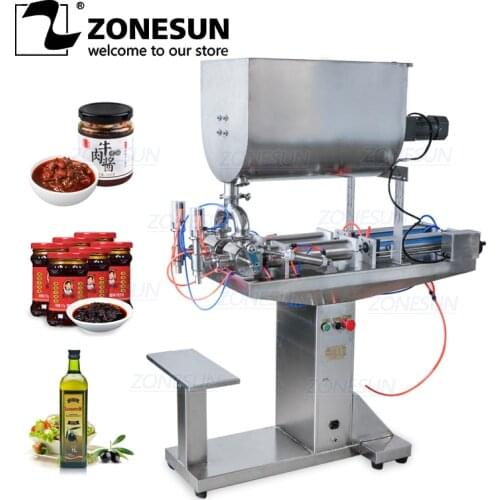 ZONESUN Semi Automatic Filling Machine 2Heads Paste Chili Sauce Honey Cream High-viscosity Materials Filer With Mixing Function