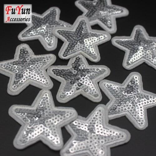 10pcs small popular silver Stars Pentagram diy patches for clothing embroider applique iron on accessories badge stickers 4cm