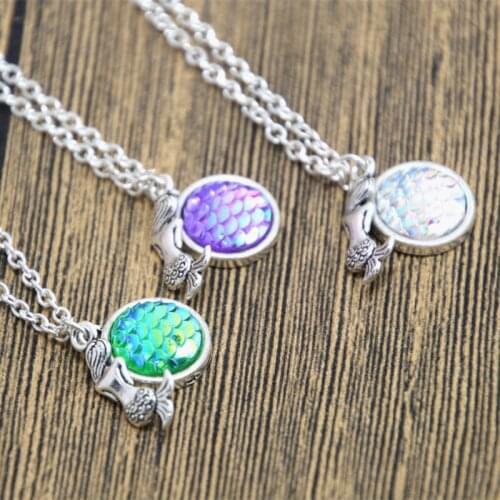 12pcs/lot Holographic mermaid necklace mermaid scales fish scale necklace shimmery mermaid jewelry gift u pick color