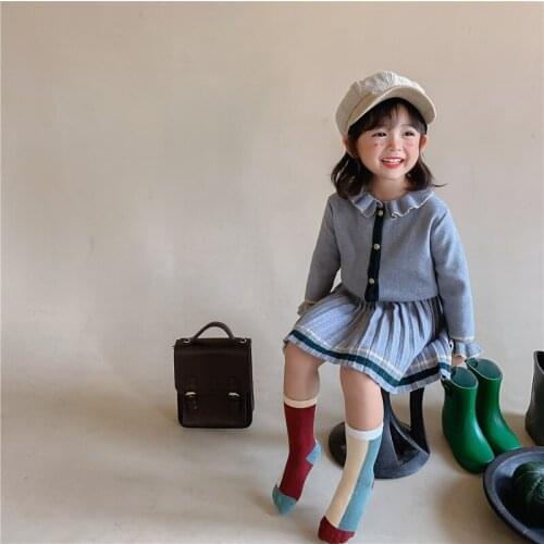 Girls Suits Coat + Skirt 2pcs Kids Cotton 2021 Blue Spring Autumn Uniforms Custom Sport Sets Teenagers Outwear Children Clothing