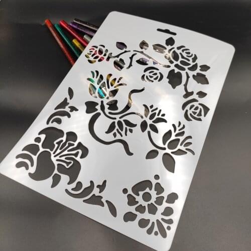 26x17.8cm Flower vines scrapbook stencils spray plastic mold shield DIY cake hollow Embellishment printing lace ruler Easter