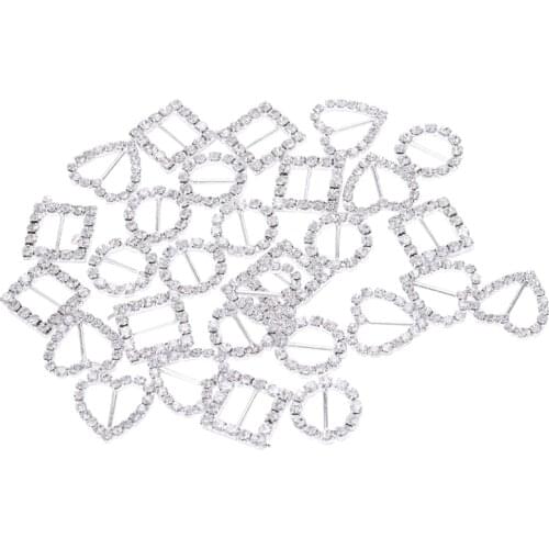 30pcs Heart + Round + Square Shape Ribbon Buckle Sliders for DIY Craft Wedding Card Invitation Favor