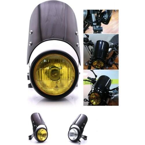 5-7" Side Mount Headlight & Black Cover Windshield Retro Racer Cruiser Chopper