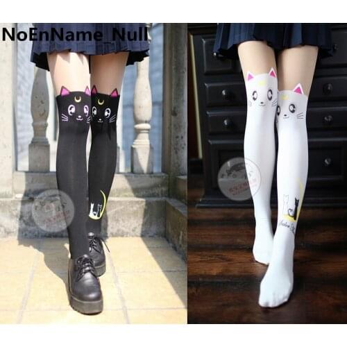 Anime Cosplay Luna Cat Pattern Pantyhose Tights Socks Stockings 3D Print Black White