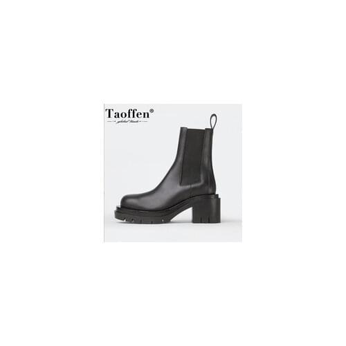 TAOFFEN New Women Ankle Boots Solid Color Winter WomanS Shoes Fashion Casual Short Boot Footwear Size 35-39