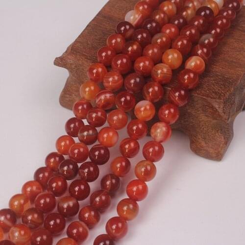 Natural Round Sardonyx Striped Red Agate Carnelian Gemstone Loose Beads 6 8 10 12mm For Necklace Bracelet DIY Jewelry Making