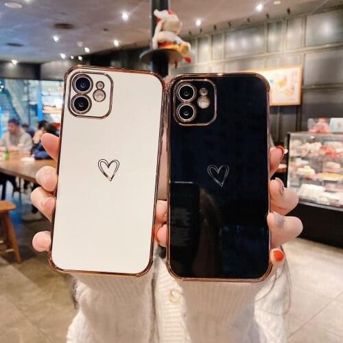 Luxury Electroplate Love Heart Phone Case for iPhone 11 12 Mini Pro Max XS Max X XR 7 8 Plus Glitter Glossy Soft Tpu Back Cover