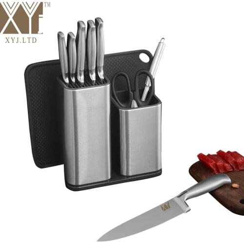 XYj 6 and 8 inch Double Stainless Steel Kitchen Knife Holder Save Space Kitchen Helper Flexible Multifunction Cooking Accessory