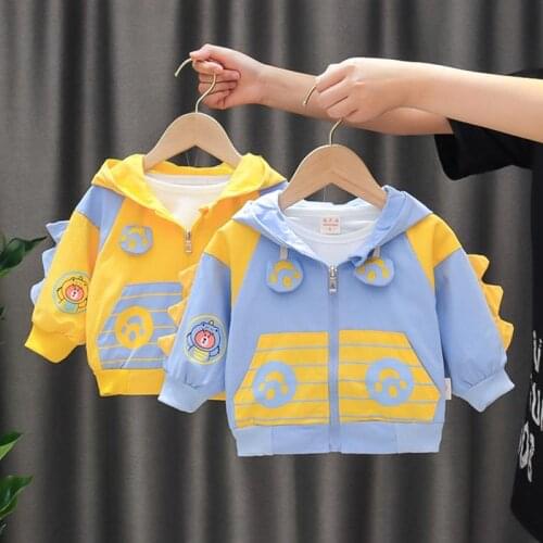 Children Cartoon Dinosaur Jacket Baby Boy Spring Autumn New Casual Long Sleeve Hooded Outerwear Tops Kids Girl Color Match Coat