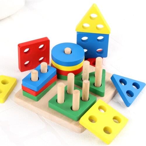 Kids Wooden Toys Montessori Building Blocks Color Shape Match Early Learning Toys Preschool Educational Toys For Children
