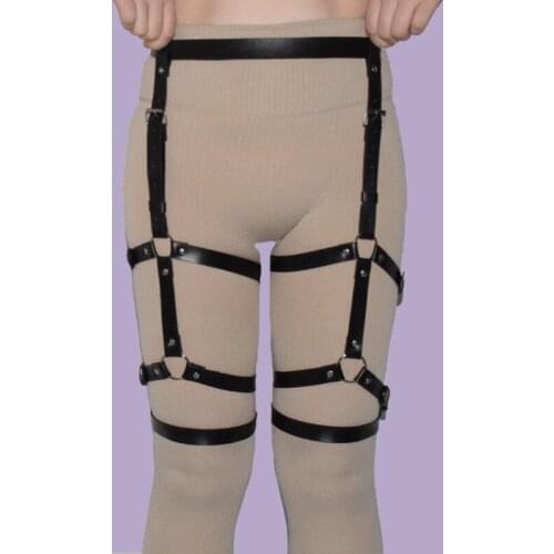 Elastic Goth Leg Garter Belt Leather Decoration Harness Womens Sexy Lingerie Bondage Harness Cage Fetish Suspenders Accessories