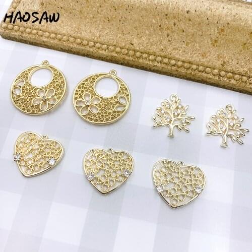 HAOSAW Choose 6Pcs/Lot Rhinestone/Hearts/Tree/Flowers/Multi Designs/Hollow Out Shape/Hand Made DIY Charms/Earring Jewelry