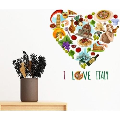 Italy Heart Leaning Tower of Pisa Rome Colosseum Pizza Spaghetti Removable Wall Sticker Art Decals Mural DIY Wallpaper