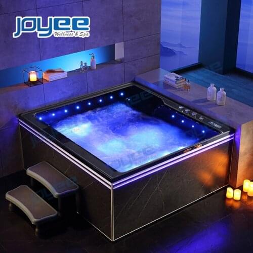 JOYEE Wholesale Jacuzzi Tub Luxury Black Extra Large 4 Person Waterfall Massage Acrylic Indoor Whirlpool Bathtub