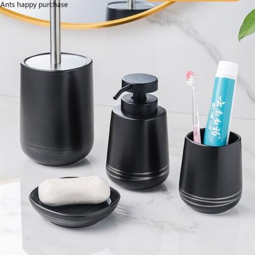 Ceramic Bathroom Kit Wash Set Bathroom 4-piece Set Mouth Cup Lotion Bottle Soap Dispenser Soap Dish Toilet Brush Home Toiletries