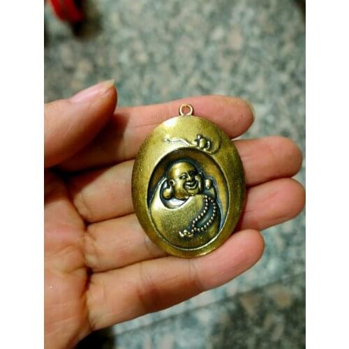 CHINA antique brass fengshui Maitreya Buddha small Statue Metal crafts family decorations Necklace pandent