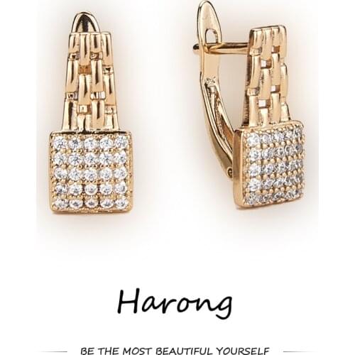 Harong Classic Copper Crystal Zircon Earrings Luxury Retro Female Charm Jewelry Ear Clip Accessories For Woman Wedding Party