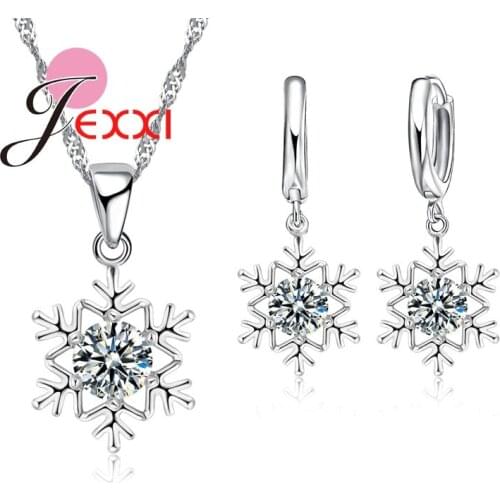 925 Sterling Silver Snow Shape Zircon Crystal Necklace Earrings Jewelry Sets Luxury Women Wedding Bridal Jewellery Set
