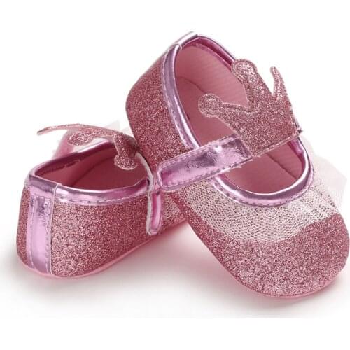 4 Colors Newborn Baby Girls Crib Shoes Princess Lace Sequined Print Soft Sole Sneakers Prewalkers 0-18M