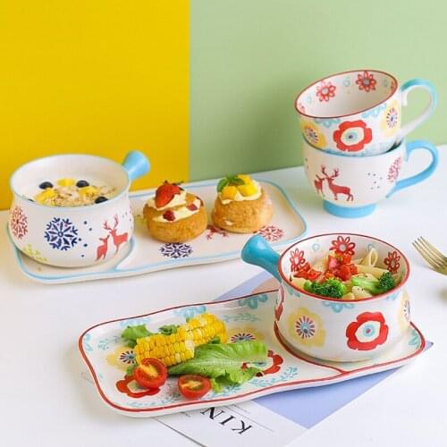 Japanese Breakfast Tableware Set For One Person Creative Ceramic Dish Plate Bowl Set Household Oatmeal Noodles Plate Dinnerware