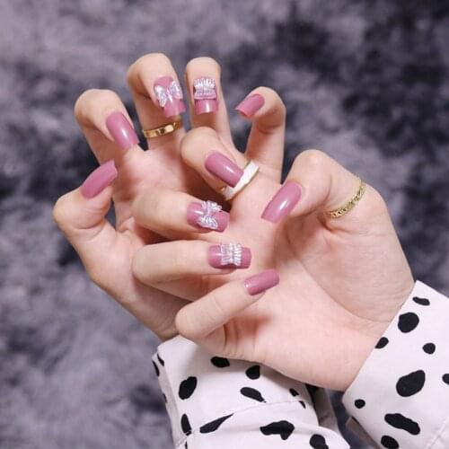 Fake Nails Medium And Long Bean Paste Aurora Wear Nail Stickers Finished Nail Stickers 24 Nail Stickers With Glue Nail Art